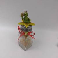 Geldgeschenk Weihnachten - Eingemachtes Geld im Glas - kleines Schneegestöber - Frosch Kröten schenken Bild 1