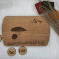 Frühstücksbrettchen personalisiert, bio, Pilz, Holzbrett mit Gravur, Geschenk für Pilzsammler, Pilzsucher Bild 1