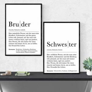 Poster Set BRUDER & SCHWESTER | Definition | Geschenkidee Familie | Danke | Personalisiertes Geschenk | Kunstdruck | Wan Bild 1