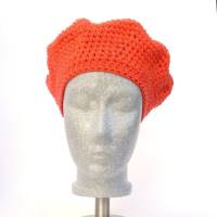 Baskenmütze, Barett, französische Wollmütze, orange, Wollmischung, Handarbeit, gehäkelt Bild 2