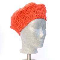 Baskenmütze, Barett, französische Wollmütze, orange, Wollmischung, Handarbeit, gehäkelt Bild 3