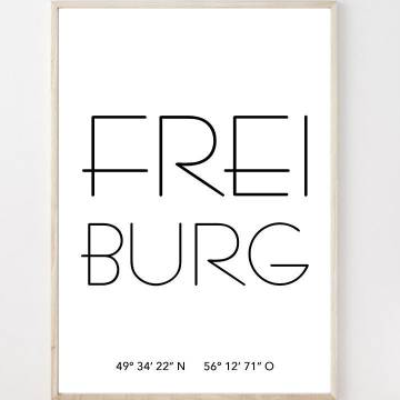 Poster FREIBURG mit Koordinaten | Heimatstadt | Stadtposter | Personalisiert | Stadt Geschenk | Kunstdruck | Umzug Einzu