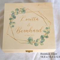 Erinnerungsbox aus Holz Hochzeit Design Eukalyptus Gold Bild 4