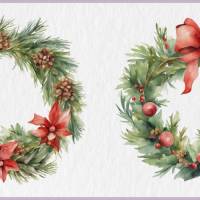 Weihnachtskranz PNG Clipart Bundle - 10 Aquarell Bilder, Transparenter Hintergrund, Nikolaus & Weihnacht Dekoration Bild 5