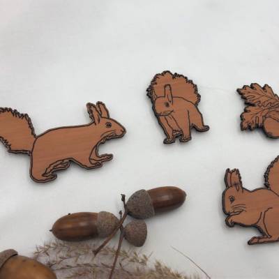 4 Kühlschrankmagnete aus Holz, Eichhörnchen Magnete, Geschenk Eichhörnchen