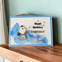 Geburtstagskarte handgemacht mit Hund, blau Bild 1