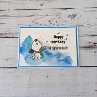 Geburtstagskarte handgemacht mit Hund, blau Bild 2