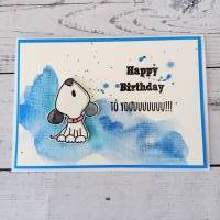 Geburtstagskarte handgemacht mit Hund, blau Bild 3