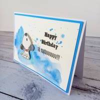 Geburtstagskarte handgemacht mit Hund, blau Bild 5