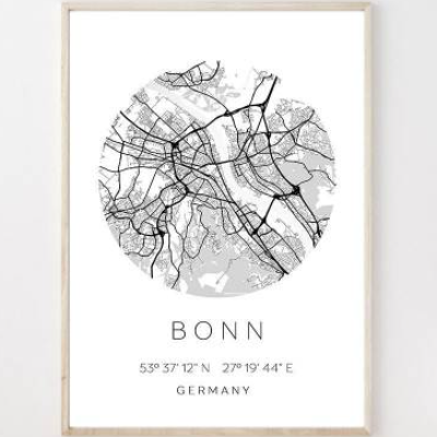 Poster BONN STADTPLAN mit Koordinaten | Heimatstadt | Stadtposter | Personalisiert | Map | Karte Geschenk | Kunstdruck |