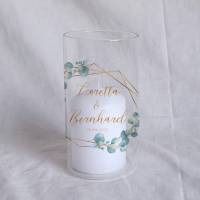 Sandzeremonie Glas mit Holzdeckel Hochzeitsbrauch Windlicht Design Eukalyptus Gold Bild 5