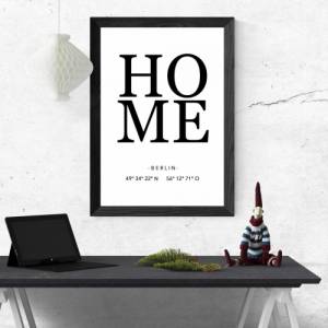 Poster HOME mit Ort & Koordinaten | Personalisiert | Home | Geschenk | Umzug | Familie | Zuhause | Kunstdruck | Liebe | Bild 1