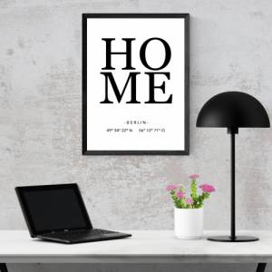 Poster HOME mit Ort & Koordinaten | Personalisiert | Home | Geschenk | Umzug | Familie | Zuhause | Kunstdruck | Liebe | Bild 4