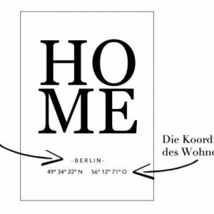Poster HOME mit Ort & Koordinaten | Personalisiert | Home | Geschenk | Umzug | Familie | Zuhause | Kunstdruck | Liebe | Bild 5
