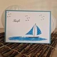 Taufe / Karte / Boot / Vögel / Taufkarte / Wasser / Blau / Weiß / Baby Bild 1