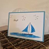 Taufe / Karte / Boot / Vögel / Taufkarte / Wasser / Blau / Weiß / Baby Bild 3