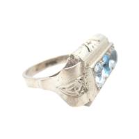 Silber ARTDECO Ring mit Blautopas und Bergkristall um 1930 RG 52 Bild 2