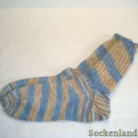 handgestrickte Socken, Strümpfe Gr. 42 / 43, in hellblau, hellbraun und beige, Herrensocken, Damensocken, Einzelpaar Bild 1