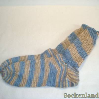 handgestrickte Socken, Strümpfe Gr. 42 / 43, in hellblau, hellbraun und beige, Herrensocken, Damensocken, Einzelpaar
