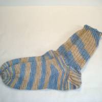 handgestrickte Socken, Strümpfe Gr. 42 / 43, in hellblau, hellbraun und beige, Herrensocken, Damensocken, Einzelpaar Bild 2