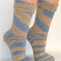 handgestrickte Socken, Strümpfe Gr. 42 / 43, in hellblau, hellbraun und beige, Herrensocken, Damensocken, Einzelpaar Bild 3