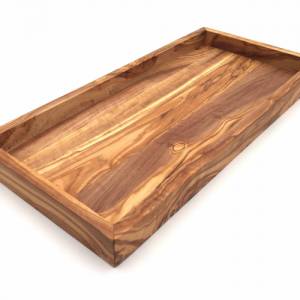 Ablage rechteckig L. 37 cm, Holz Serviertablett, Tablett, Platte, handgefertigt aus Olivenholz, Hochwertig, Geschenk. Bild 1