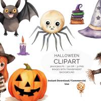 32 Halloween PNG Watercolor Clipart Bundle, Sublimation, Commercial License Bild 1
