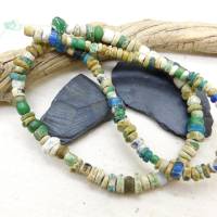 rustikale antike Nila-Glasperlen aus Mali - 5 - 8 mm - gemischte Sahara Perlen - blau grün creme - 44 cm - Djenne Nila Bild 2