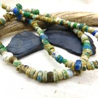 rustikale antike Nila-Glasperlen aus Mali - 5 - 8 mm - gemischte Sahara Perlen - blau grün creme - 44 cm - Djenne Nila Bild 3