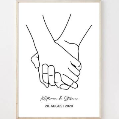 Personalisiertes Paar Poster Linien Hände | Liebe | Geschenk Sie Ihn | Hochzeit | Geburtstag | Jahrestag | Paar Bild | K