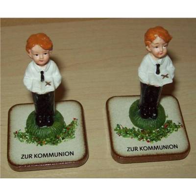 Restposten Figuren Kommunion Firmung Taufe  kirchlich Junge - Bube auf einer Kachel mit Text - Geldgeschenke basteln