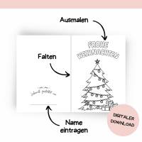 Weihnachtskarten Druckvorlage für Kinder zum Ausmalen, Digitaler Download zum Selberdrucken, Malvorlage mit 20 Seiten Bild 5