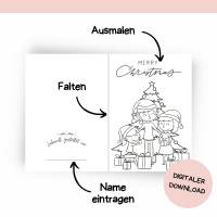 Weihnachtskarten Druckvorlage für Kinder zum Ausmalen, Digitaler Download zum Selberdrucken, Malvorlage mit 20 Seiten Bild 8