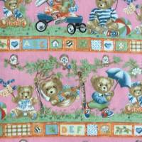 Baumwollstoff Springtime Bears, 50 cm lang und 110 cm breit, ca. 160g/qm, Kinderstoff Teddybären im Frühling, rosa/bunt Bild 2