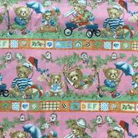 Baumwollstoff Springtime Bears, 50 cm lang und 110 cm breit, ca. 160g/qm, Kinderstoff Teddybären im Frühling, rosa/bunt Bild 3