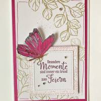 Glückwunschkarte Geburtstagskarte mit Schmetterling Handarbeit Handgefertigt Pink, Braun Karte UNIKAT Bild 1