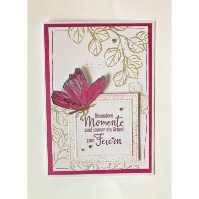 Glückwunschkarte Geburtstagskarte mit Schmetterling Handarbeit Handgefertigt Pink, Braun Karte UNIKAT