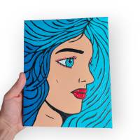 Leinwandbild handgemalt Pop Art "Frau mit blauem Haar" Bild 1