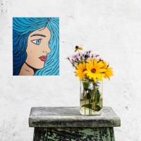Leinwandbild handgemalt Pop Art "Frau mit blauem Haar" Bild 10