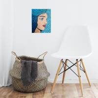 Leinwandbild handgemalt Pop Art "Frau mit blauem Haar" Bild 2
