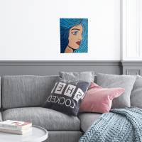 Leinwandbild handgemalt Pop Art "Frau mit blauem Haar" Bild 3