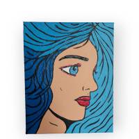 Leinwandbild handgemalt Pop Art "Frau mit blauem Haar" Bild 4