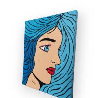 Leinwandbild handgemalt Pop Art "Frau mit blauem Haar" Bild 9