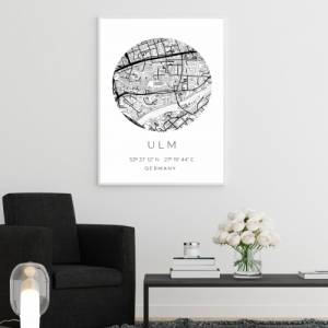 Poster ULM STADTPLAN mit Koordinaten | Heimatstadt | Stadtposter | Personalisiert | Map | Karte Geschenk | Kunstdruck | Bild 2