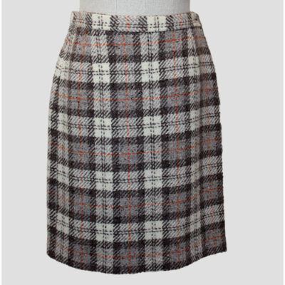 Damen Tweed Rock Karo Klassik Naturbeige