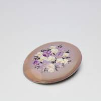 Vintage Brosche oval Floral Blumendekor zart rosa mit Violett Flieder Handarbeit 80er Jahre Bild 3