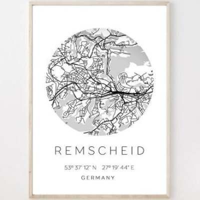 Poster REMSCHEID STADTPLAN mit Koordinaten | Heimatstadt | Stadtposter | Personalisiert | Map | Karte Geschenk | Kunstdr