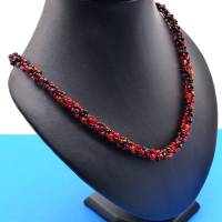 Halskette, Feuer und Flamme, Häkelkette, orange rot schwarz, Länge 56 cm, Perlenkette, Rocailles, Häkelschmuck Bild 1