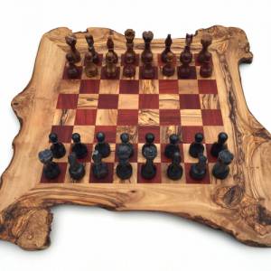 Schachspiel rustikal aus Olivenholz Schachbrett Gr. XL inkl. 32 Schachfiguren aus Marmor Farbe wählbar Naturprodukt Hand Bild 3