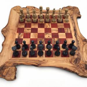 Schachspiel rustikal aus Olivenholz Schachbrett Gr. XL inkl. 32 Schachfiguren aus Marmor Farbe wählbar Naturprodukt Hand Bild 4